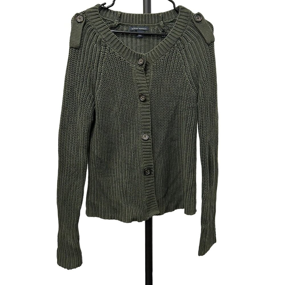 Banana Republic Olive Green Chunky Knit Cardigan Sweater Cotton Womens Sz S